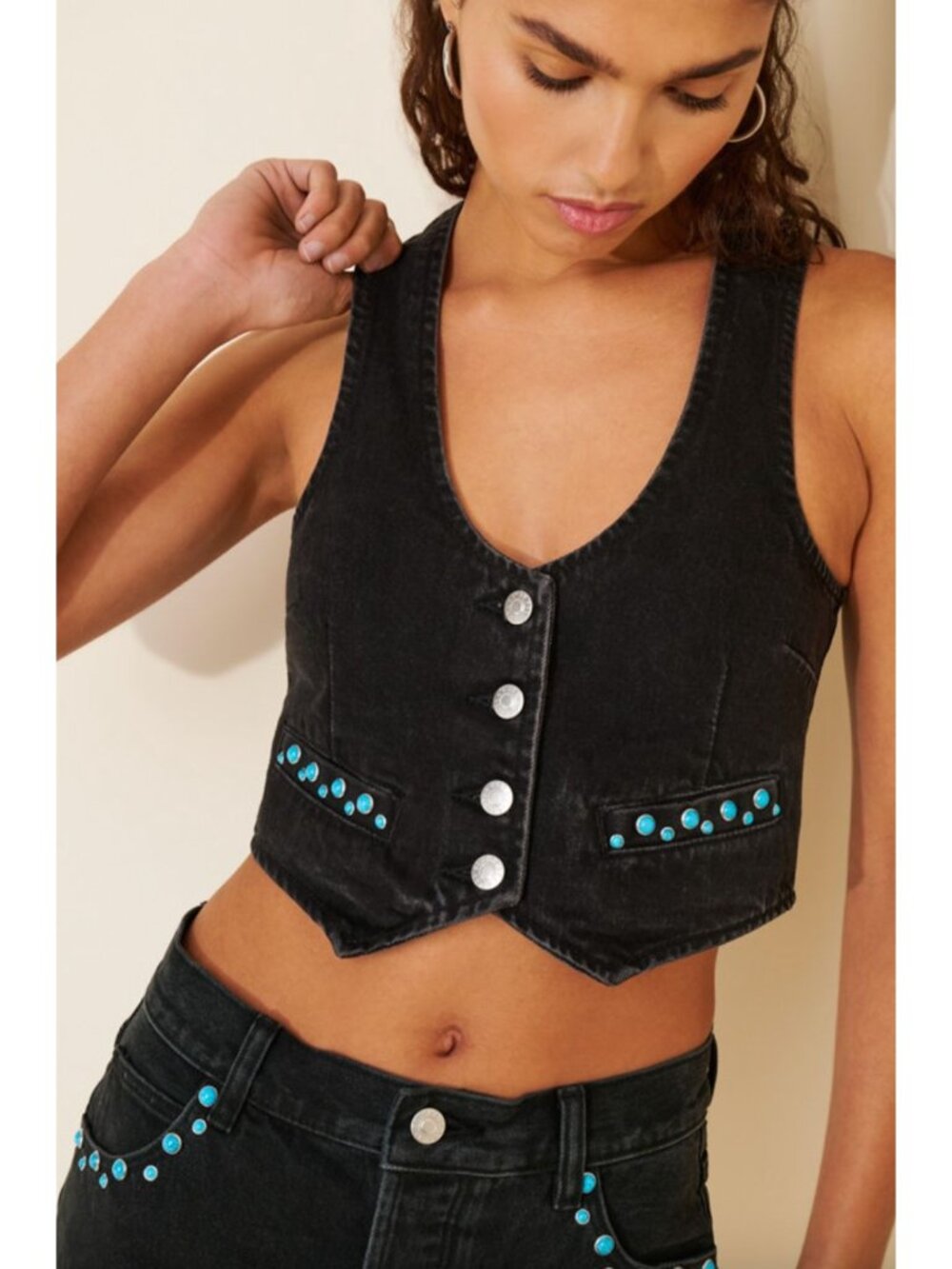 Rolla's Cropped Dallas Vest Opium Gem Black Womens Size Medium